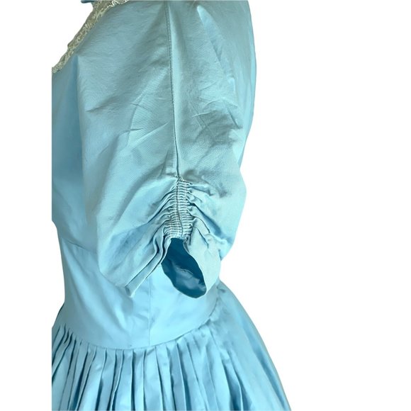 1950s 60s blue cotton pleated dress with lace bib bodice Size S - Picture 6 of 7